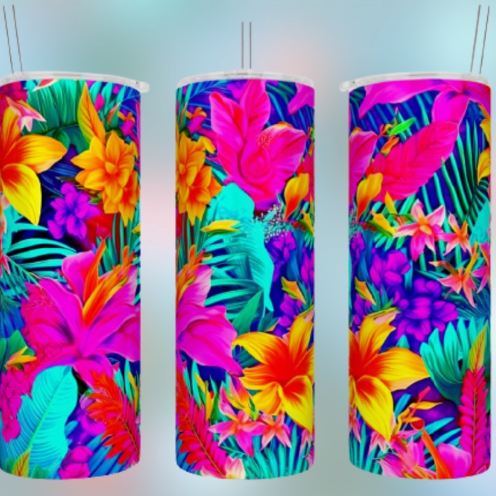 Handmade Pink Tropical 20oz Straight Tumbler with Straw Included
